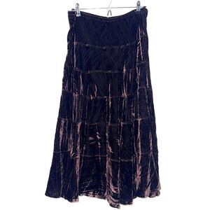 Vintage Necessary Objects Crushed Velvet Tiered Maxi Skirt - Brown L